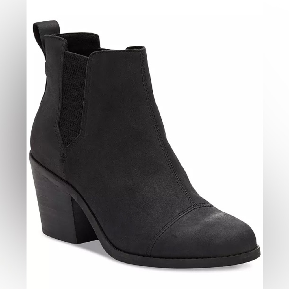 TOMS everly black leather healed boot